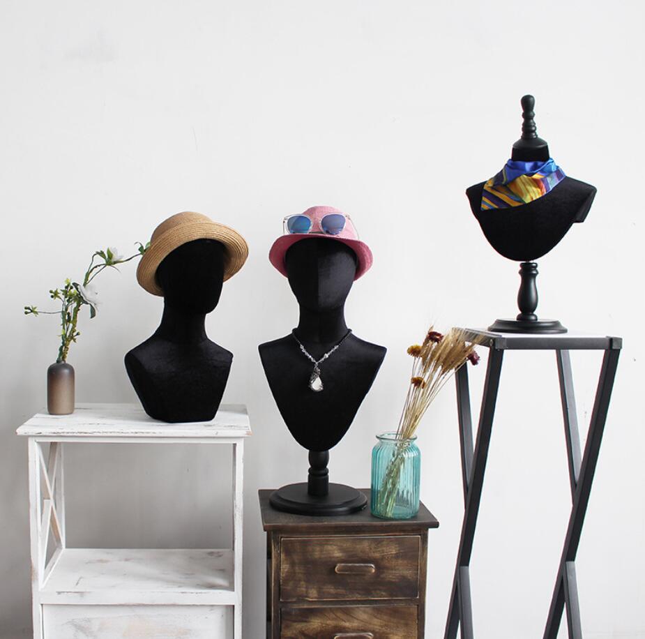 Black velvet bag cloth head model props Commercial Furniture shirt models hat Necklace scarves glasses display frame window row dummy