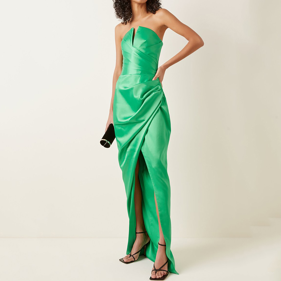 Free Women Green Summer Dress Sexy Wrapped Chest Sleeveless Halter Split Long Club Evening Party Vestido 210524