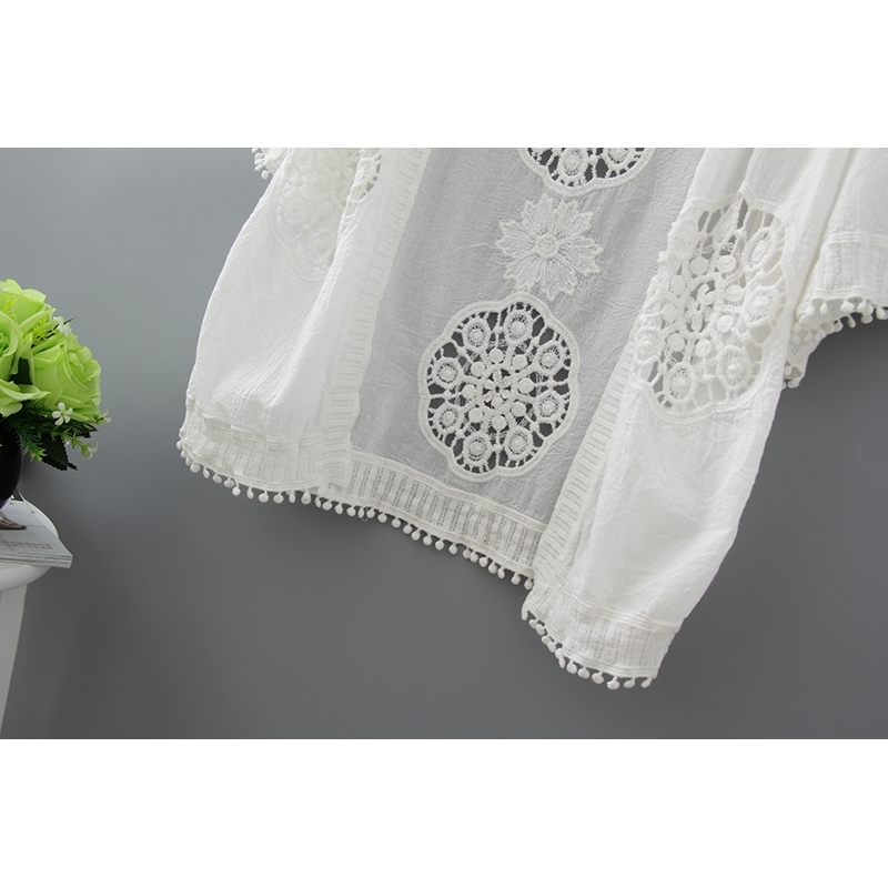 Fashion lace hollow women blouse shirt summer loose plus size Cardigan feminine s blusas 0335 40 210506