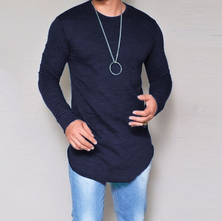 Mens Long Sleeve Hipster Hip Hop Basic Henley T Shirt for Men Swag Curve Hem Slim Fit Cotton Stretchy Pullover13336166071433