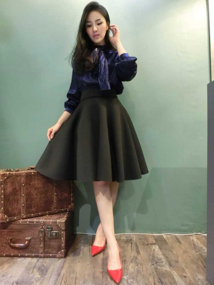 Fashion Women Cotton Space Knee-Length Big Swing Umbrella Skirt High Waist Vintage Ladies Midi Saia Skater SK7340 210621