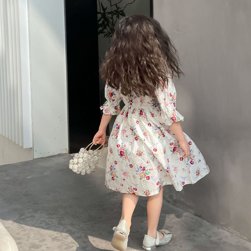 Girl's Dress Summer Short-sleeve Floral Print Princess Banquet Toddler Kid Clothes Sweet Children's 210515