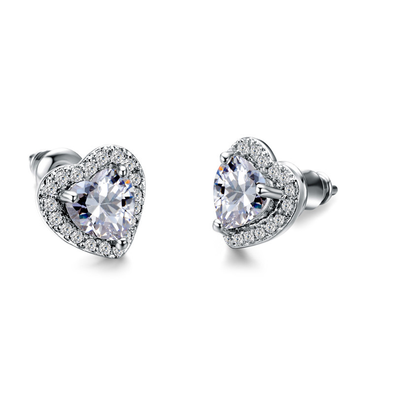 Blue Cubic Zircon Diamond Stud Earrings Oval Flower Love Heart Charm Women Gold Silver Filled Design Earrings Fashion Designer Jewelry Gift