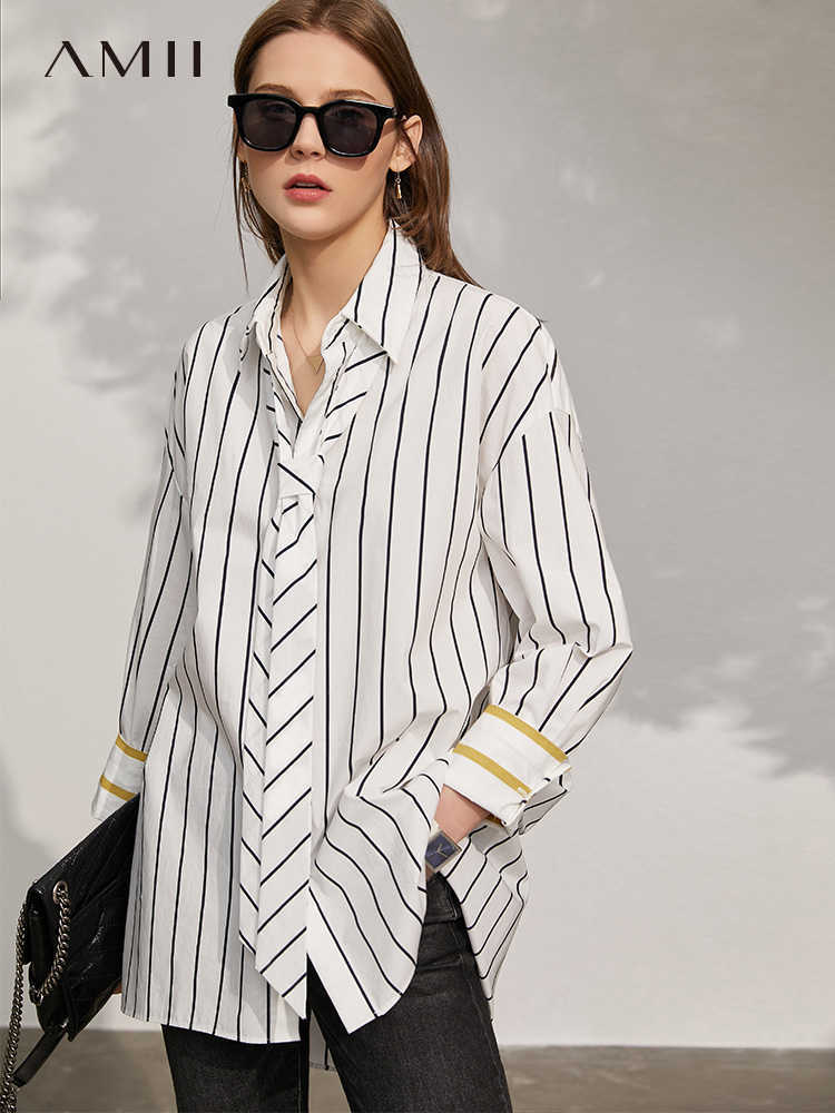 Minimalism Spring Fashion Women's Blouse Letter Printed Stripe Loose Female Shirt Causal Tops 12170225 210527