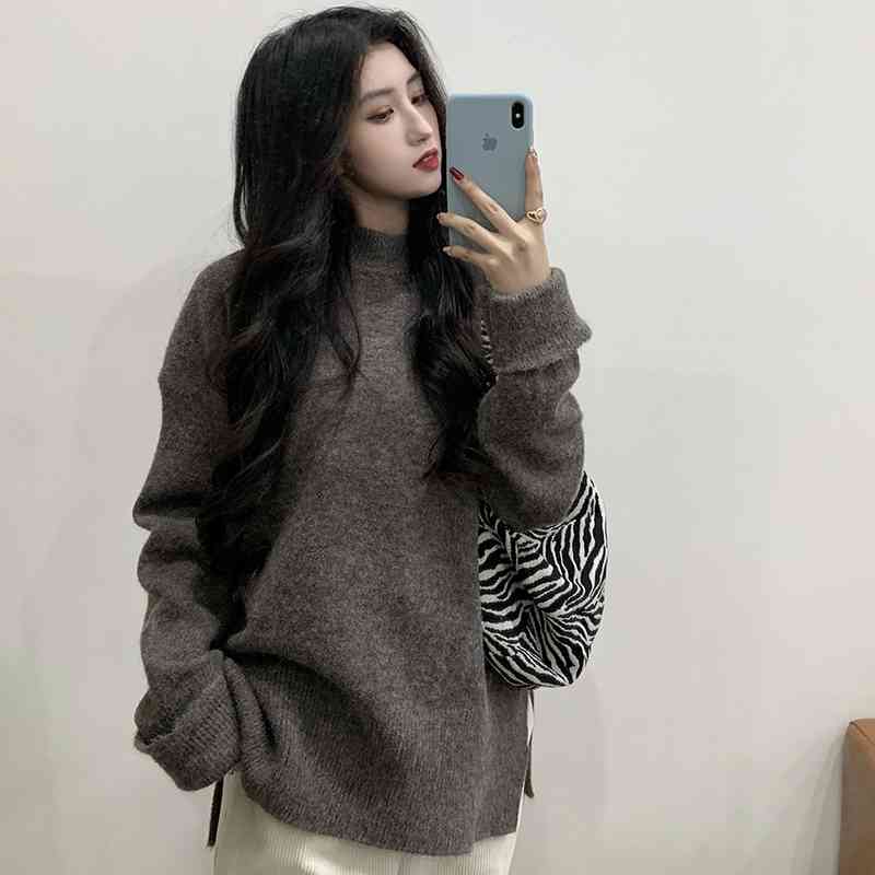 8 Colors Autumn Winter korean style warm knitted sweaters womens soft half Turtleneck sweater and pullovers (C8131) 210423