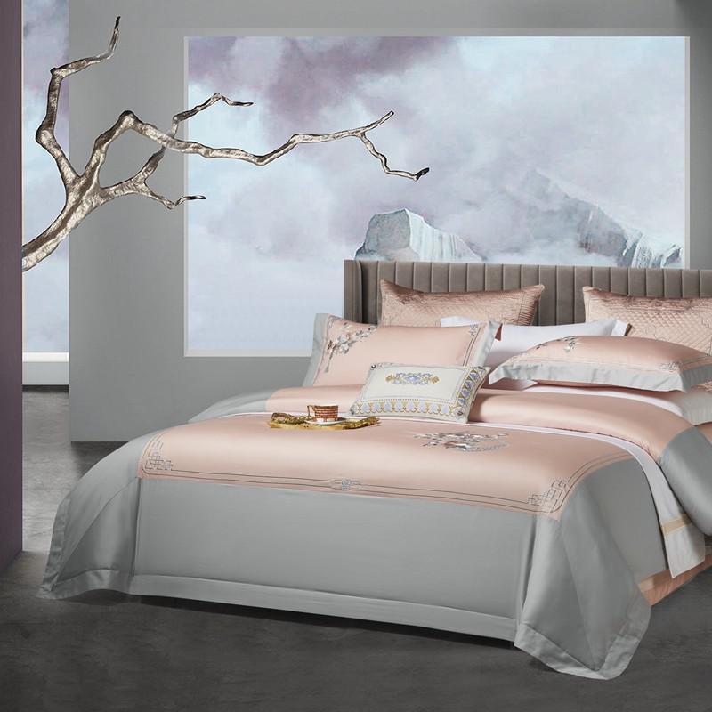 Pink Gray Patchwork Duvet Cover Queen King Bedding Set 1000TC Egyptian Cotton Silky Soft Comforter Bed Sheet 2 Pillowshams Sets