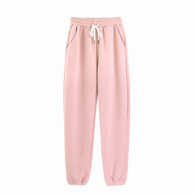 Women Fleece Sports Pants Autumn Winter Solid Loose Lace-up Long Trousers Tracksuit Casual Sweatpants Shorts 210510