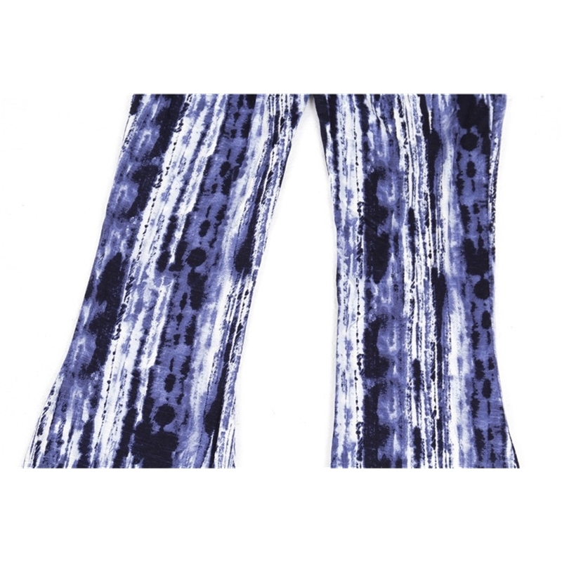 Holiday Blue Tie-dye Vertical Stripe Print Flare Pants Women BOHO Tribal African Hippie Bell Leggings Bottom Long Trousers 210429