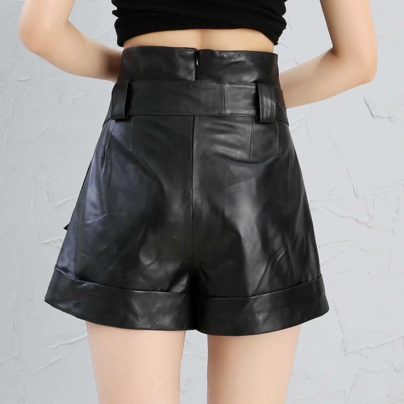 Cow Short Leather Women's Real Sheepskin Black Large Size Korean Shorts