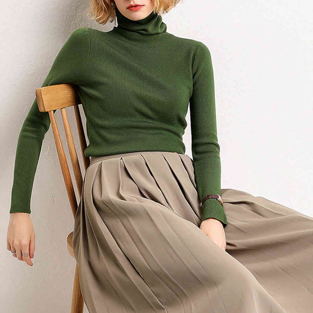 Winter Women Solid Turtleneck Sweater Female Long Sleeve Chic Elegant Ladies Jumpers Pull Femme Pullover 210428