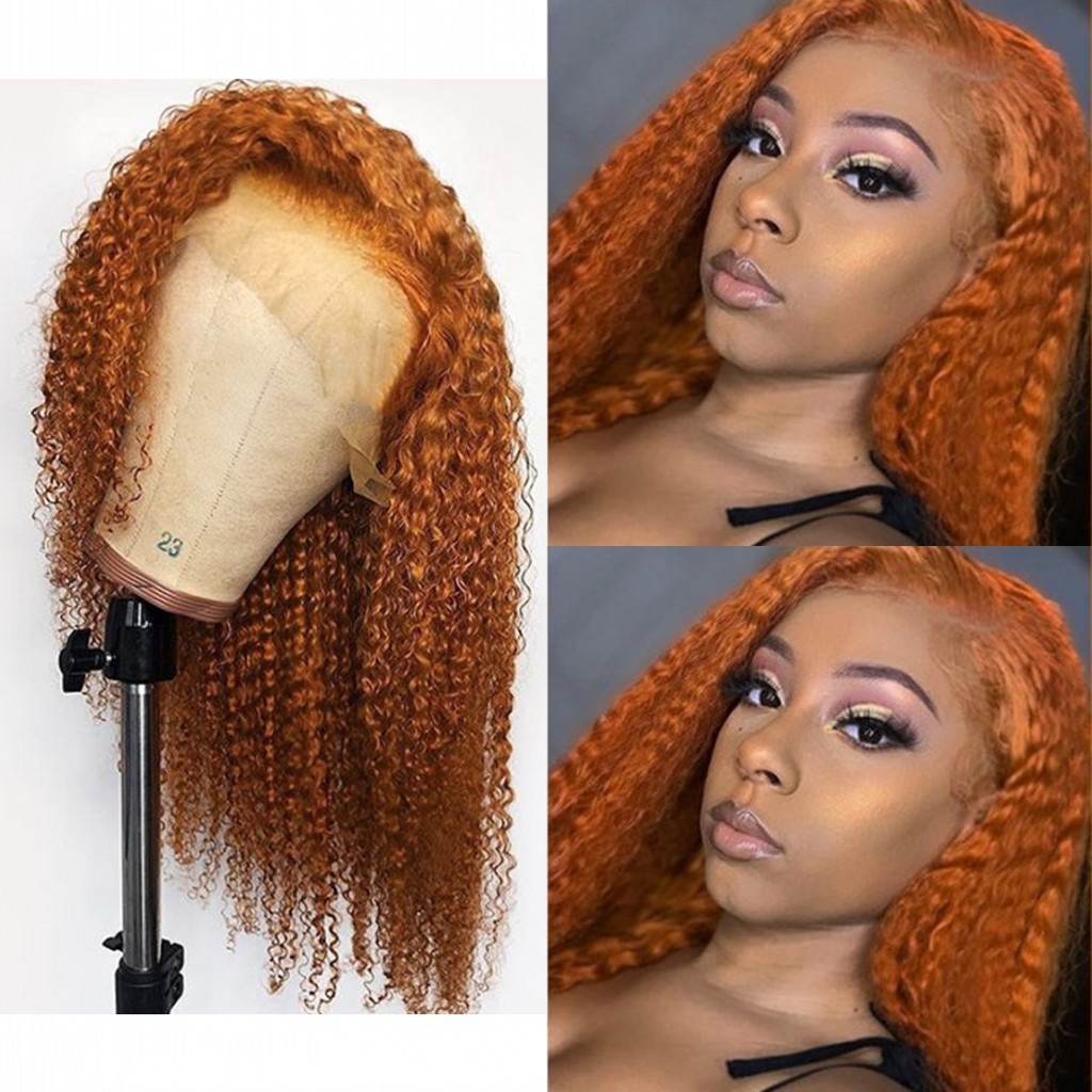 Kinky Curly 26Inch Long 13x4 Lace Frontal Wigs Orange Color 150% Density Synthetic Wig PrePlucked Baby Hair Daily/Cosplay