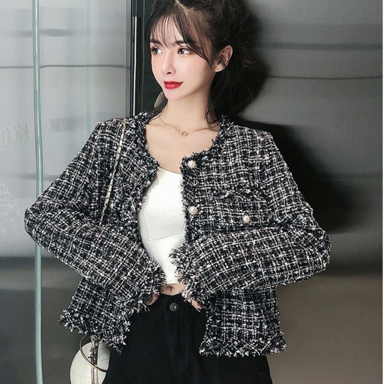 Autumn women Tweed Jacket high quality Small Fragrance Korean Tweed Short Elegant Patchwork Jacket Female 210518