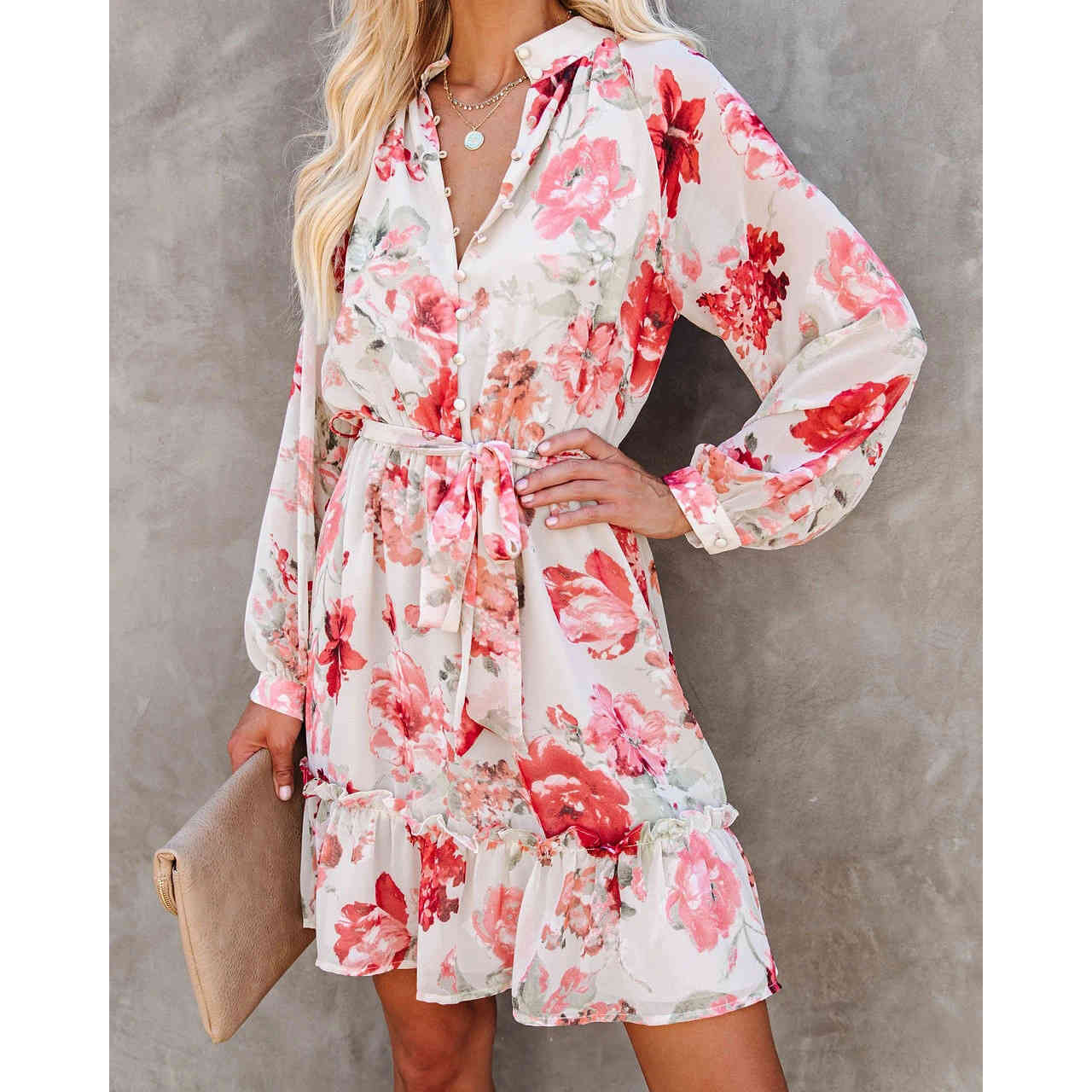 Women Dress Bandage Vintage Long Sleeve Printing Plus Size Sexy Flowers es Fashion 210513