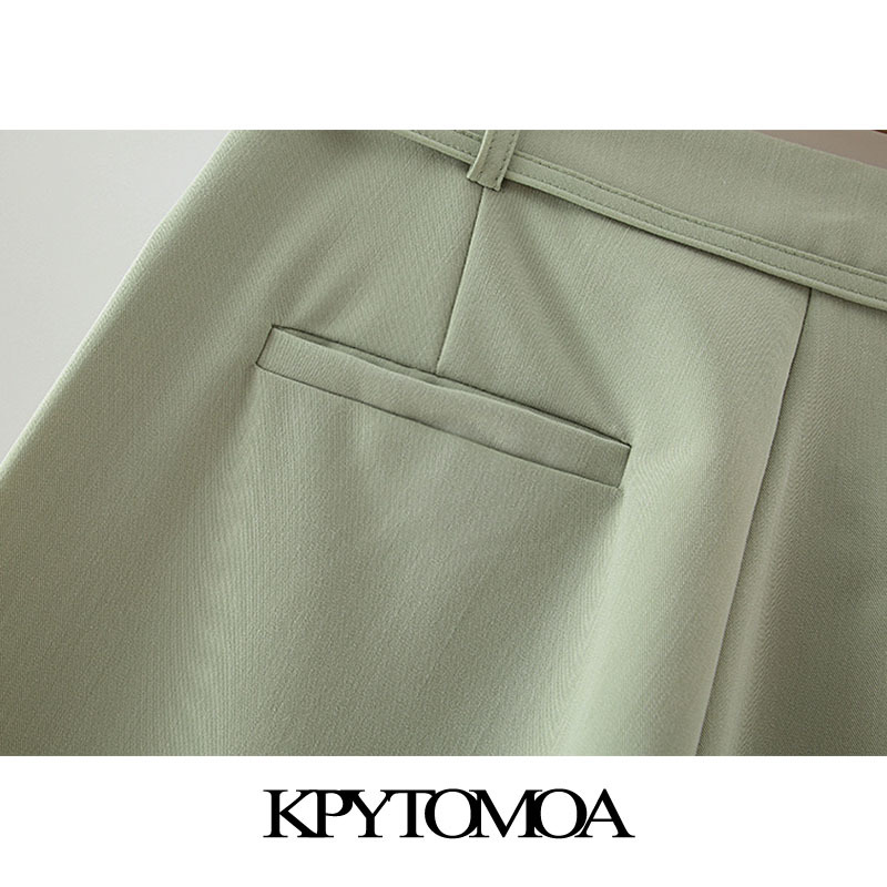 Women Fashion With Drawstring Tied Straight Pants High Waist Side Pockets Female Ankle Trousers Mujer 210420