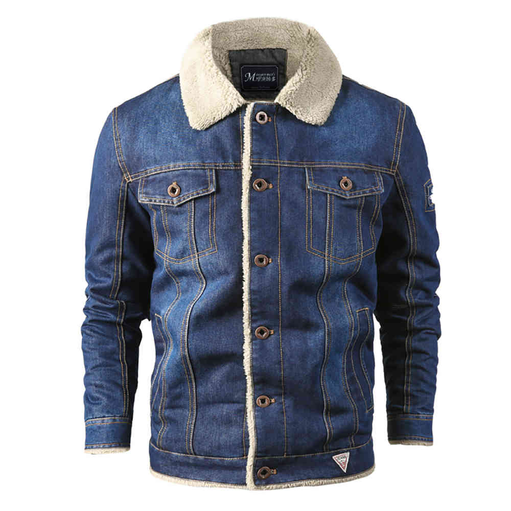 Fleece Denim Jacket Mens Winter Casual Warm Bomber Jackets Men Jean Jacket Coat Outwear Male Cowboy Cotton Solid Streetwear 210518