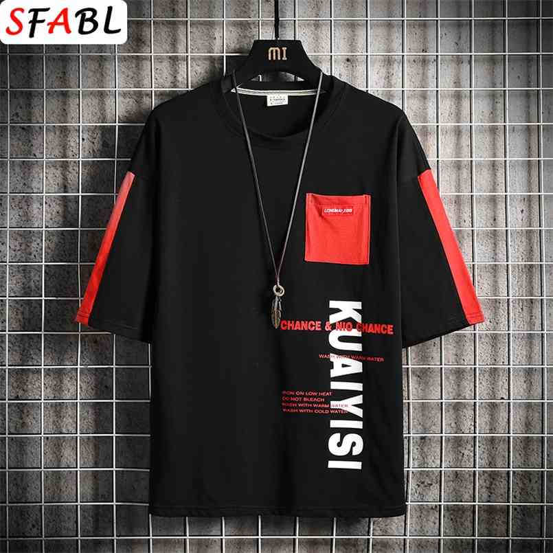

SFABL Summer Youthful Fashion Men's T-shirt Solid Color Streetwear Black T Shirt Male Tops Hip Hop Tshirt Brand 210721, Lake blue