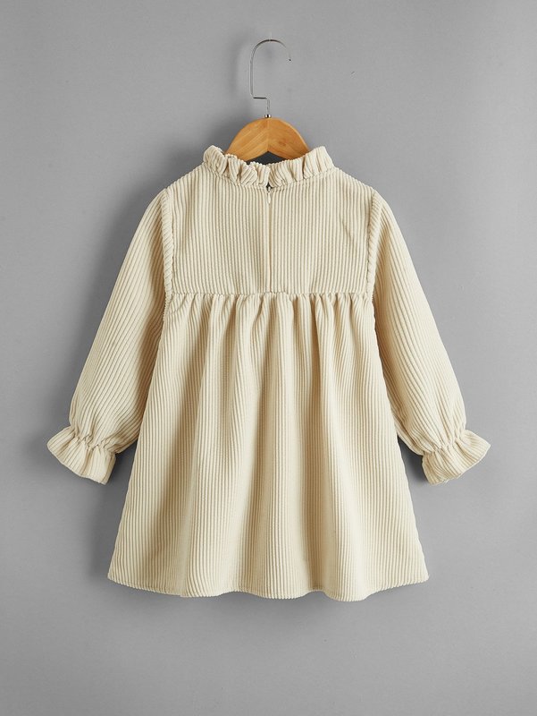 Toddler Girls Frill Neck Bow Front Corduroy Dress SHE