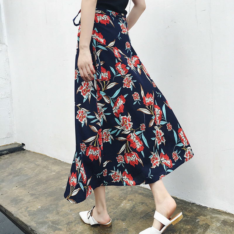 Tulle Skirt Black Harajuku Pleated Korean Long High Waist Streetwear Bohemian Floral A-Line 210428