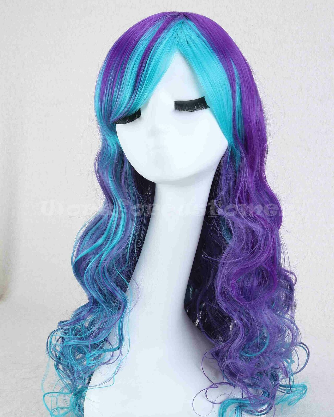 Fashion Women Body Wave Hair With Bangs Colorful Color Blue Purple Synthenic Wigs