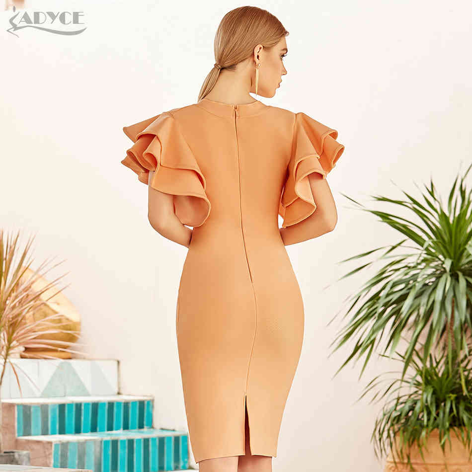 Summer Women Short Sleeve Bodycon Bandage Dress Sexy V Neck Ruffles Club Celebrity Evening Runway Party Dresses 210423