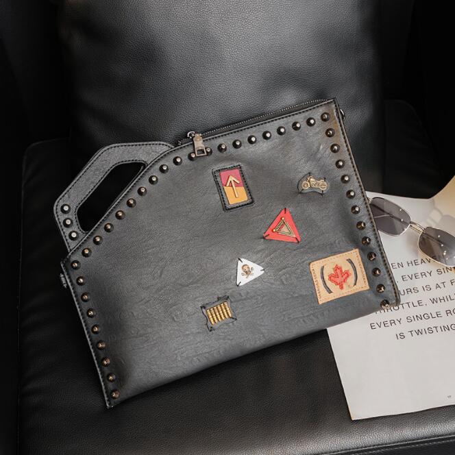 wholesale men bag cool decoration mens handbag personality rivet punk handbags casual leather fashion wrist bags, Black
wholesale men bag cool decoration mens handbag personality rivet punk handbags casual leather fashion wrist bags, Black