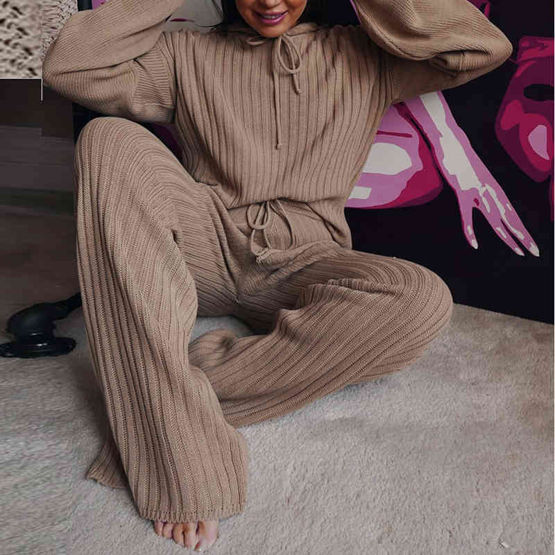 Winter Tracksuit Women 2 Peice Sets Suit For Women Knitted Long Sleeve Two Piece Set Hoodies Top + Pants Lounge Wear Women 210515