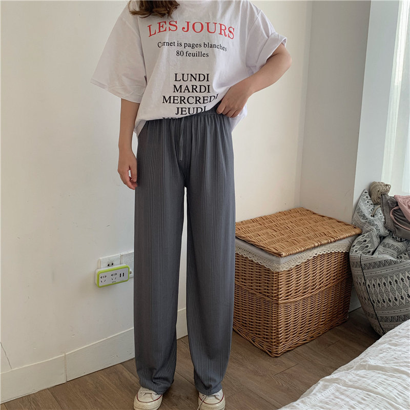 High Waist Loose Summer All Match Elastic Slender Straight Office Lady Casual Solid Wide Leg Trousers 210421