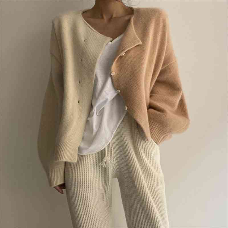 jmprs designed women cardigans sweater fashion patchwork loose knitted jacket simple casual korean chic female sweater coats, White;black
jmprs designed women cardigans sweater fashion patchwork loose knitted jacket simple casual korean chic female sweater coats, White;black