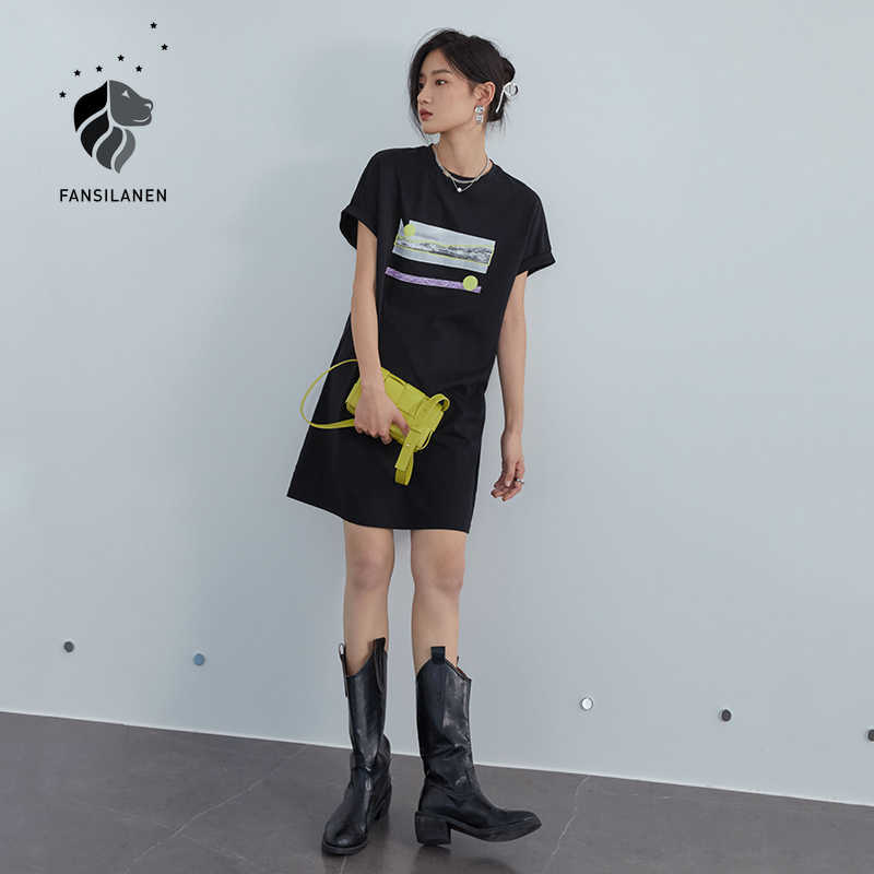 FANSILANEN Office Ladies 100% Cotton Black Lengthened Dress Women Summer Loose Printed T-shirt Skirt Long 210607
FANSILANEN Office Ladies 100% Cotton Black Lengthened Dress Women Summer Loose Printed T-shirt Skirt Long 210607