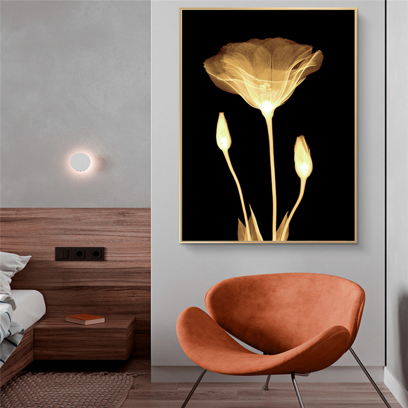 Light Yellow Flowers Canvas Paintings Abstract Flowers On Black Groud Wall Art Posters Modern Art Pictures For Living Room Decor