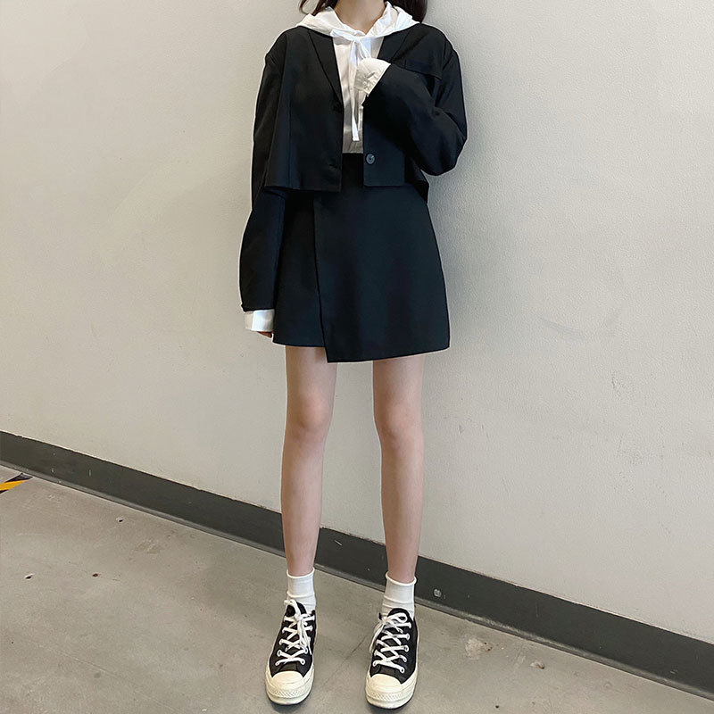 2 colors korean style autumn long sleeve solid color black blazer womens jacket and coats v neck short blazer womens (X1539) 210423