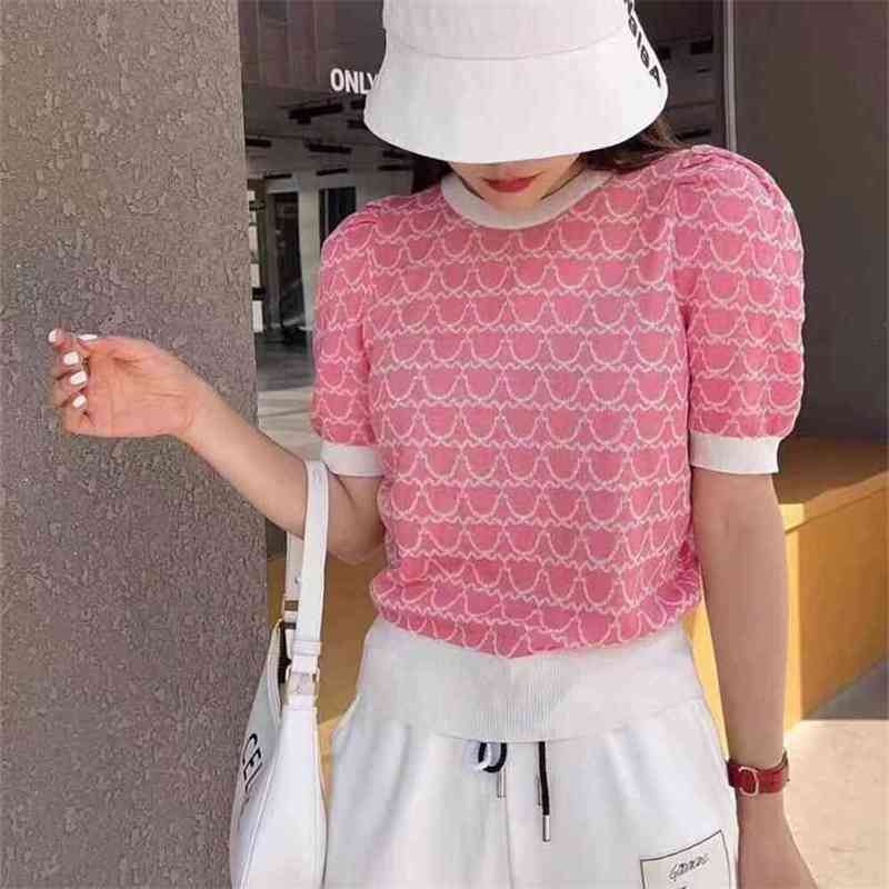 Fashion Women's Knitwear Summer Slim and Thin Puff Sleeve Short Knit Printed T-shirt Top 210520, Blue
Fashion Women's Knitwear Summer Slim and Thin Puff Sleeve Short Knit Printed T-shirt Top 210520, Blue