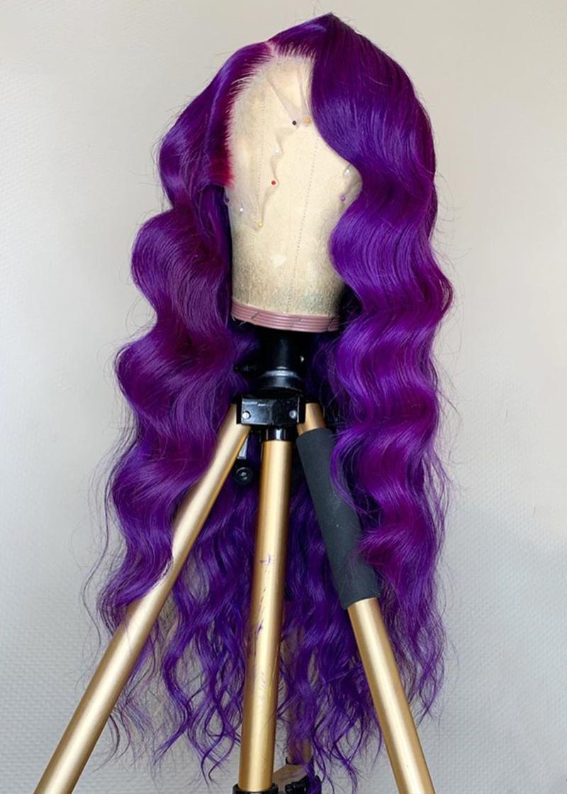 Synthetic Wigs Body Wave Purple Pink Color Lace Frontal Wig With Baby Hair 26 Inch Long Heat Resistant Preplucked Cosplay Dray Queen