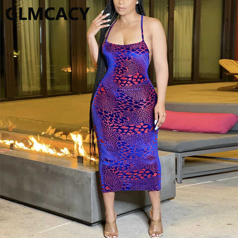 Spaghetti Strap Classy Bodycon Purple Midi Dress 210702