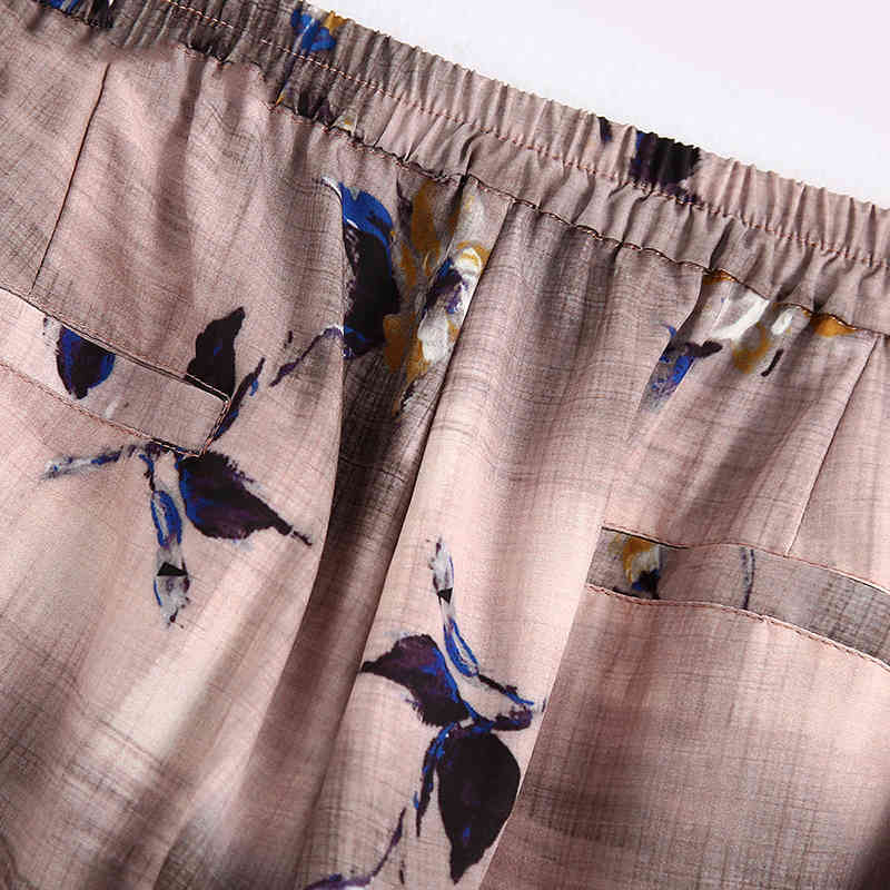 Floral Print Patchwork Pants Women Pockets Side Split Chic Long Trousers Lady Loose Wide Leg Bottoms Ropa Mujer 210515