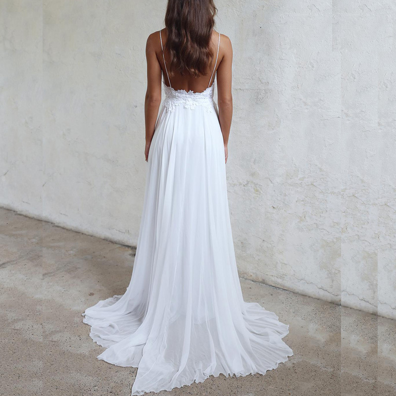 LORIE Beach Wedding Dresses Spaghetti Straps Robe de soiree Vintage Lace Top Elegant Women Boho Chiffon Long Bridal Dress