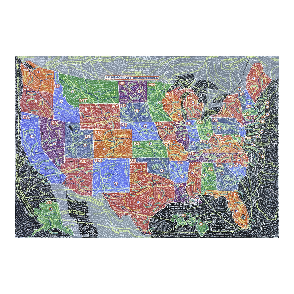 Maps Unite States Demographics and Economy Poster Painting Home Decor Framed Or Unframed Photopaper Material
