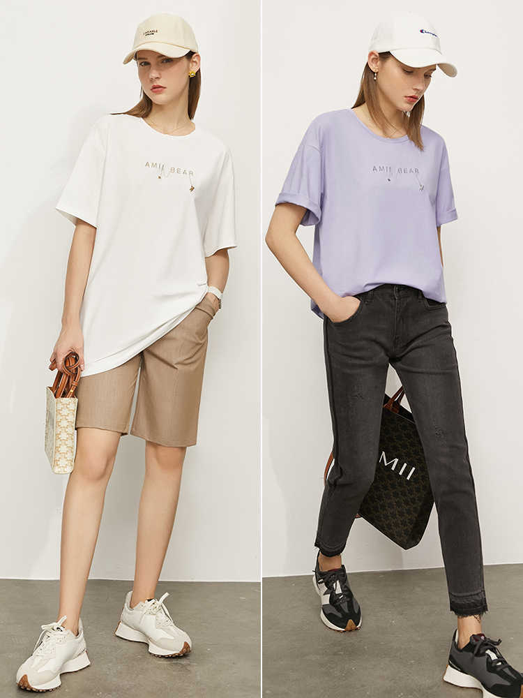 Minimalism Summer Fashion Tshirt For Women Streetwear Letter Printed Oneck Loose Women's Tops 12120263 210527