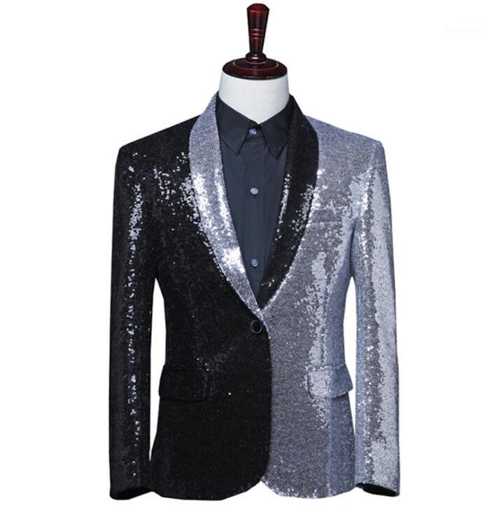 Men' Suits & Blazers Half Black And Silver Sequins Blazer Men Designs Fashion Asymmetry Jacket Mens Stage Singers Clothes Masculino Homme 
Men' Suits & Blazers Half Black And Silver Sequins Blazer Men Designs Fashion Asymmetry Jacket Mens Stage Singers Clothes Masculino Homme