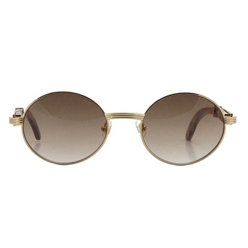 Wholesale Gold Vintage Wood Sunglasses Fashion Metal frames real Wooden For men 7550178 oval Size57 or 55 high quality lenses Dia Cat Glasses