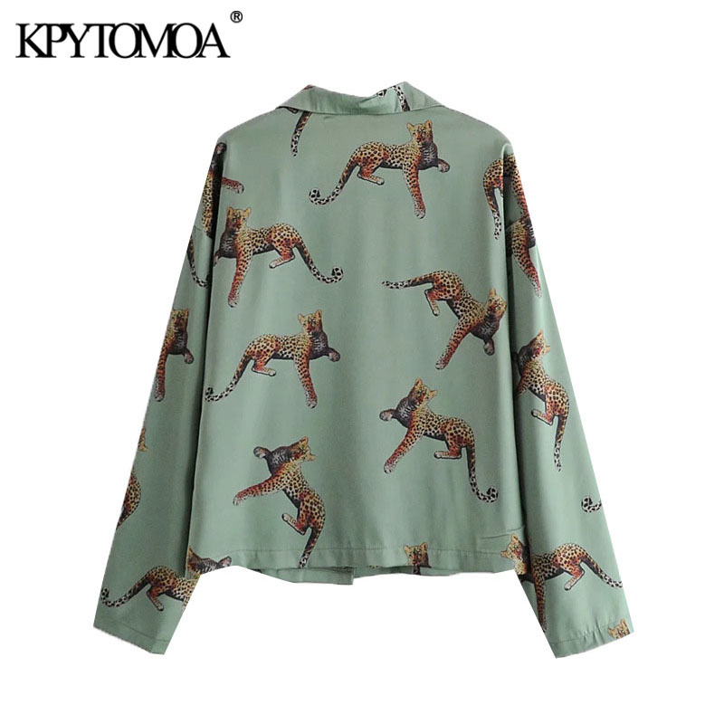 Women Fashion Animal Print Loose Button-up Blouses High Elastic Waist Ankle Trousers Female Sets Mujer 210420