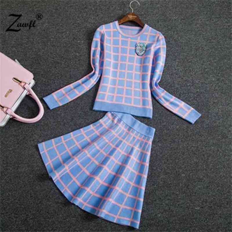 Knit Long-sleeve Sweater Skirt Suits Women Sweet Beads Collar Crochet grid Crop Top A-line Women's 2pcs Set 210603, Picture color
Knit Long-sleeve Sweater Skirt Suits Women Sweet Beads Collar Crochet grid Crop Top A-line Women's 2pcs Set 210603, Picture color