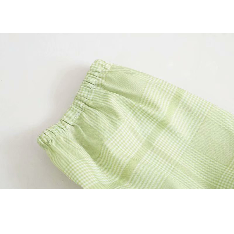 Plaid Pleated V-Neck Tie Summer Fishtail Haruku Dress Beach Vacation