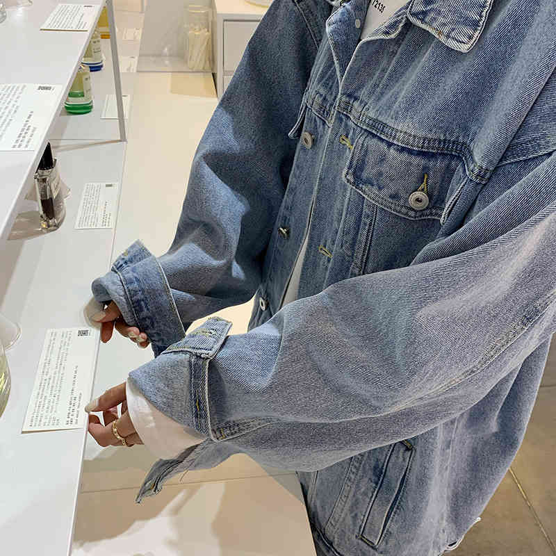 2 colors Women's casual Jean Coats autumn Women loose Vintage Denim Jacket Long Sleeve Loose Girls Outwear coats (78606) 210423