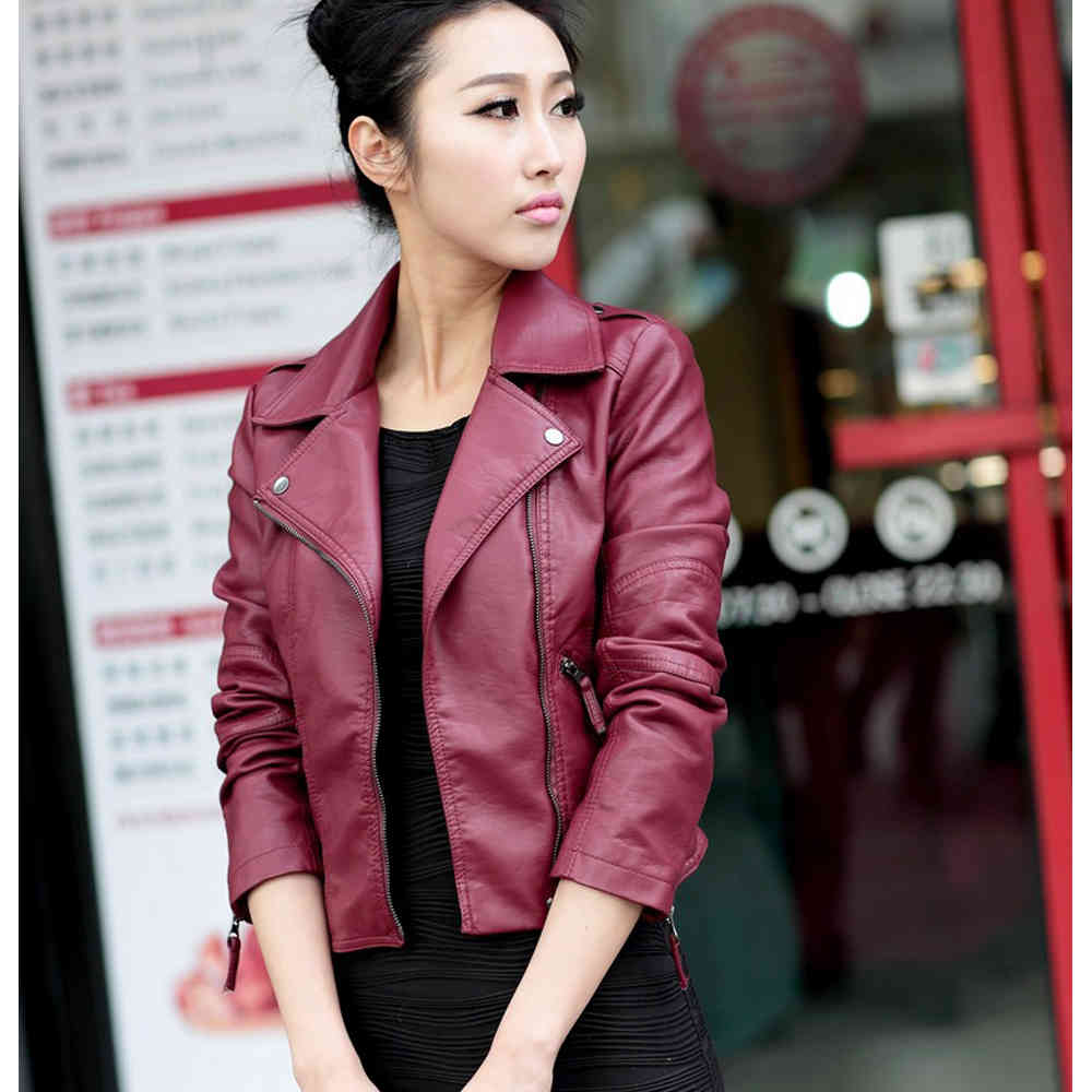 Women PU Faux Leather Coat Autumn Winter Zipper Soft Jackets Black Slim Cool Lady 210428