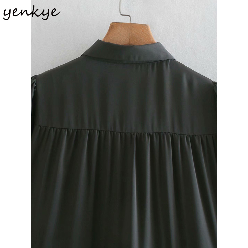YENKYE Vintage Solid Color Casual Dress Women Lapel Collar Long Sleeve Loose Mini Winter Dress Female Plus Size Short Vestido 210515