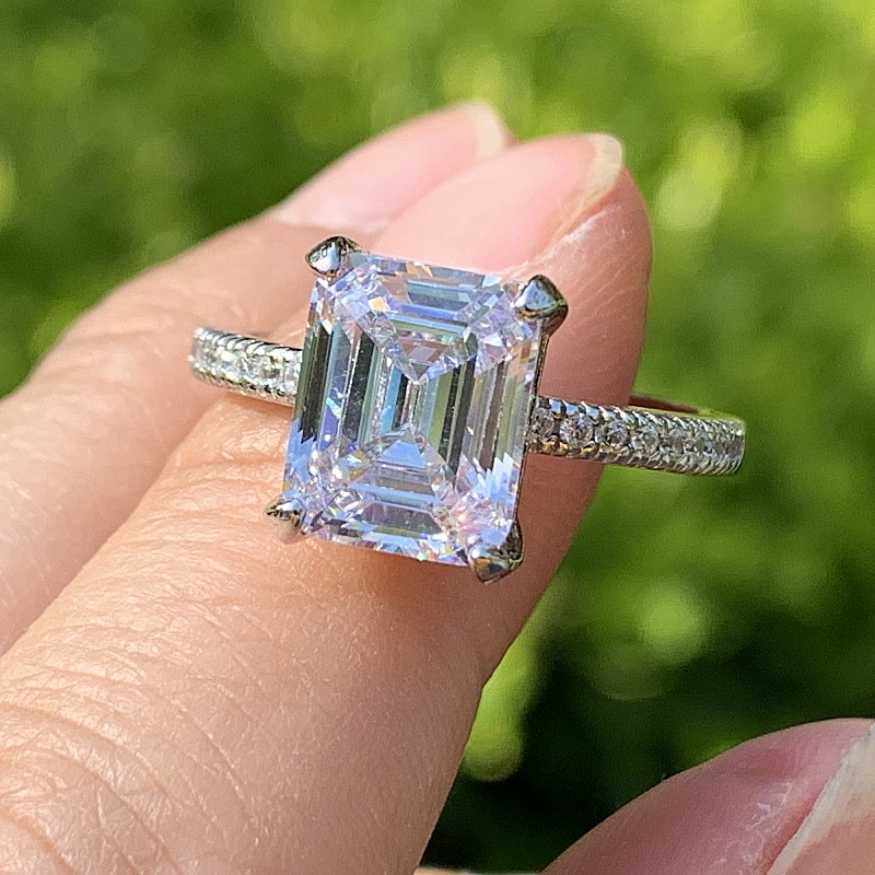 Size 5-10 Wedding Rings Luxury Jewelry Real 925 Sterling Silver Emerlad Cut White Topaz CZ Diamond Gemstones Eternity Women Engagement Couple Bridal R