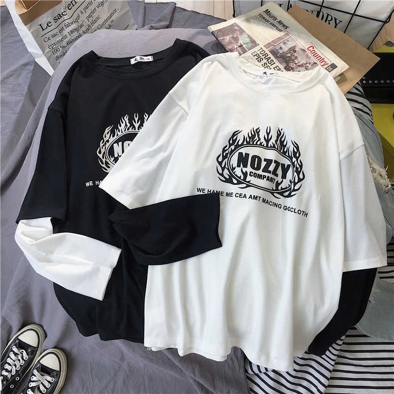 korean kawaii yellow T Shirt Women long Sleeve O Neck T-shirts autumn Tops Casual Tee letter printed Harajuku Woman Tshirt 210720