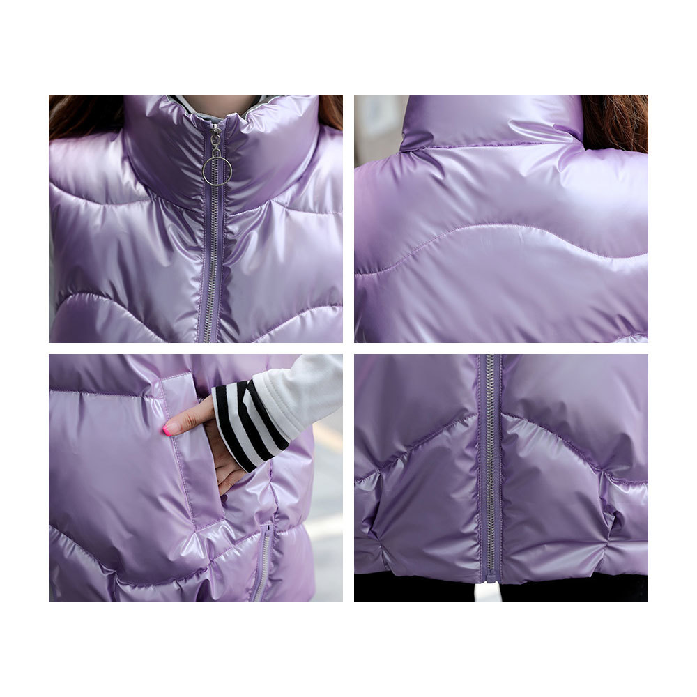 Winter Plus Size Waistcoat Korean Stand Collar Shiny Sleeveless Vests Casual Down Coat Cotton Padded Thick Outwear 210428