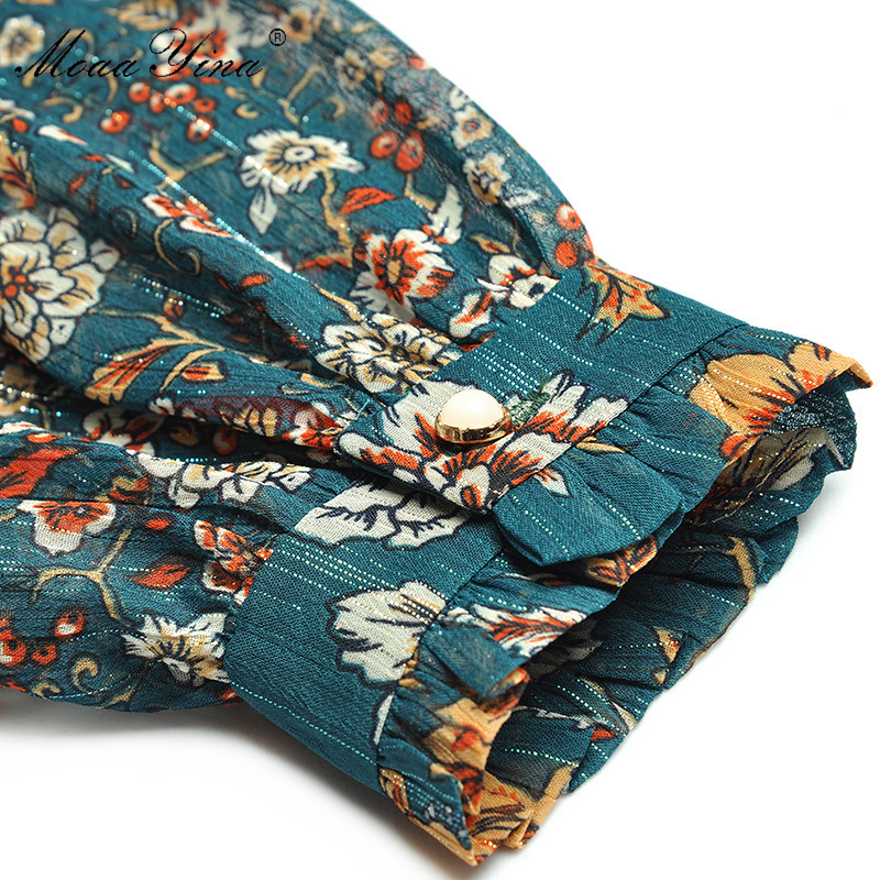 Fashion ner dress Spring Women's Dress Long sleeve Lace Mesh Lurex Elastic waist Vintage Floral Print Dresses 210524